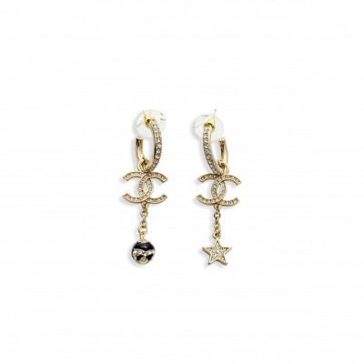 CHANEL EARRINGS VINTAGE GOLD RHINESTONE STAR SWING 